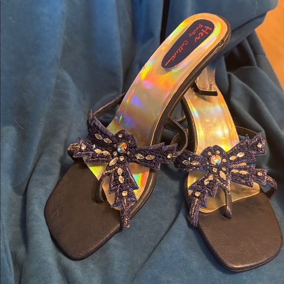 Her Party Collection Elegant blue Beaded Heels size 39 with ombré blue heel. - Picture 5 of 7